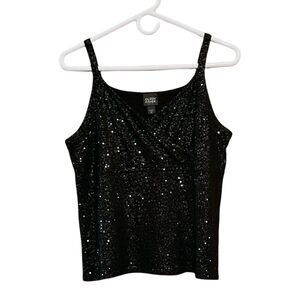 Eileen Fisher Black Sequin Silk Blend Surplice Neckline Cami Tank Top Size PM